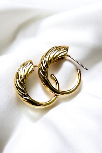 PETEK AKSESUAR Metal Water Wave Ring Earring