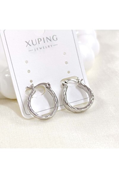 Güler Yüzlü Silver XUPING حلق دائري بنمط اوجير 14 ملم - ابيض