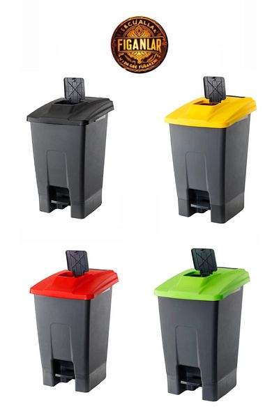 figanlar ambalaj 100 Lt Anthracite Container Trash Can with Wheels Pedal Trend Model