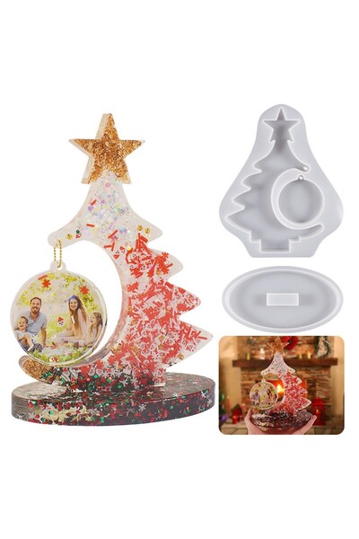 Tinky Winky Epoksi Reçine Silikon Yılbaşı Noel Çam Ağacı Desen Fotoğraf Çerçe...