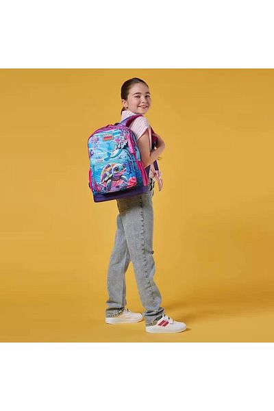 Coral High Pink Purple Turtle Patterned Four Compartment School Backpack 23756
