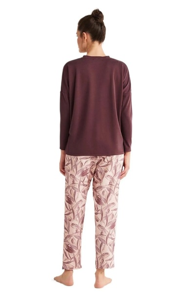 Catherine's CATHERİNES YUMUŞAK DOKULU KUMAŞ V YAKA UZUN KOLLU KDAIN PİJAMA TAKIM