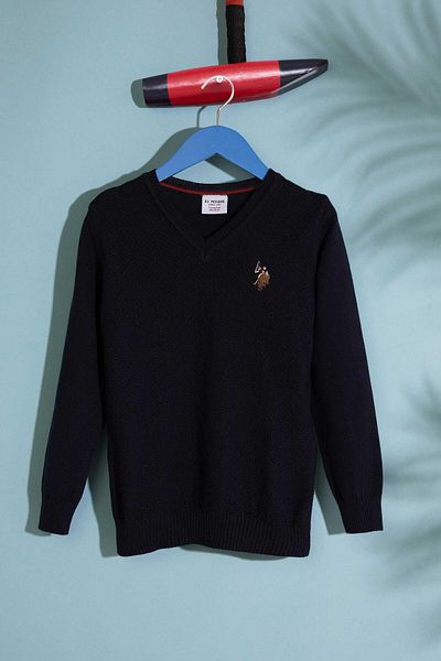 U.S. Polo Assn. Тъмносин основен трикотажен пуловер