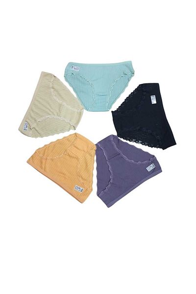 MODY 5Pcs 100% Cotton Breathable Fabric Bikini Cutout Chain Stitched Panties