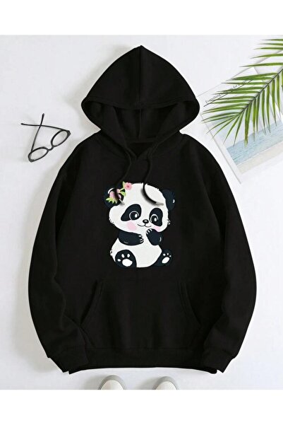 caddekombin Тъжна мечка с принт, 2-нишка, шерпа, джоб, качулка