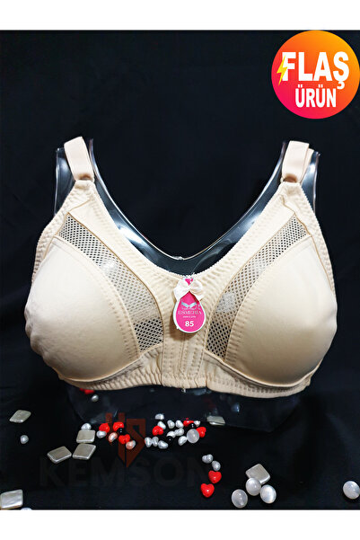 KEMSON Σουτιέν από ζέρσεϊ μεγάλου μεγέθους που αναπνέει χωρίς σύρμα με λεπτομέρεια 1ης Ποιότητα