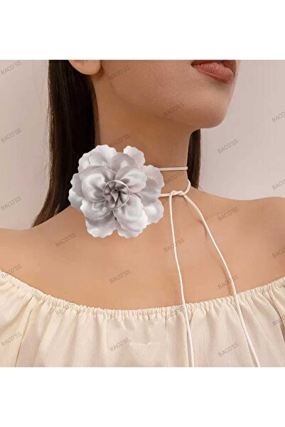 Bacoss CHOKER KOLYE SATEN  GÜL TIRTIKLI TASARIM (BC-1144 )