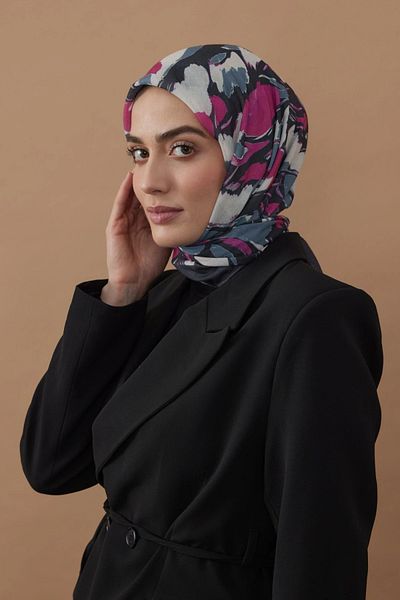 Modakaşmir 110X110 Flow Patterned Cotton Scarf - Anthracite