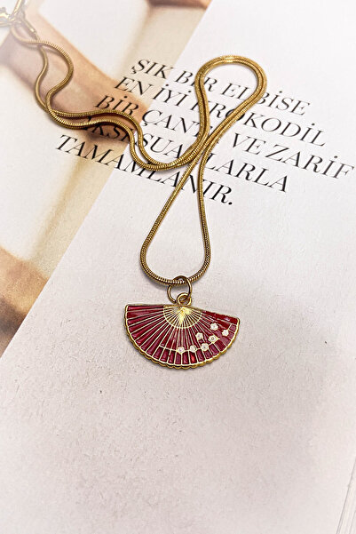 roshel Altın Renk Yelpaze Model Çelik Kolye