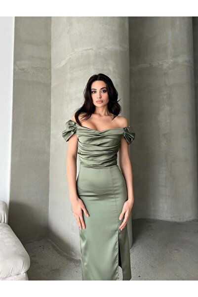 Serica Moda Βραδινό φόρεμα μίντι με ντραπέ με ανοιχτό ώμο