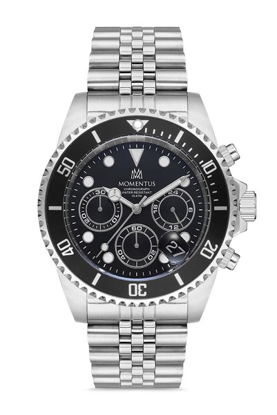 TRİA SİLVER Momentus Sm362T-04Ss Sportmaster Black Dial Steel Men's Watch