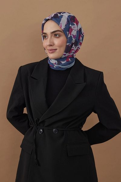Modakaşmir Eșarfă albastră din bumbac - 110x110 Flow Pattern