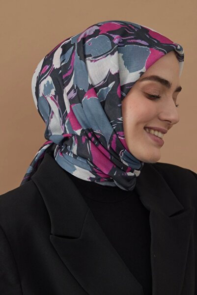Modakaşmir 110X110 Flow Patterned Cotton Scarf - Anthracite