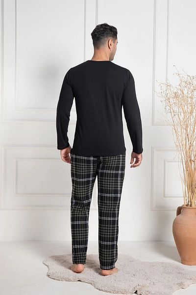 Mecit Pijama Βαμβακερό, Σετ ανδρικές πιτζάμες, λαιμόκοψη, μακρυμάνικο, καρό σχέδιο