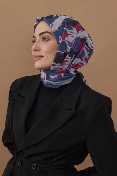 Modakaşmir Eșarfă albastră din bumbac - 110x110 Flow Pattern