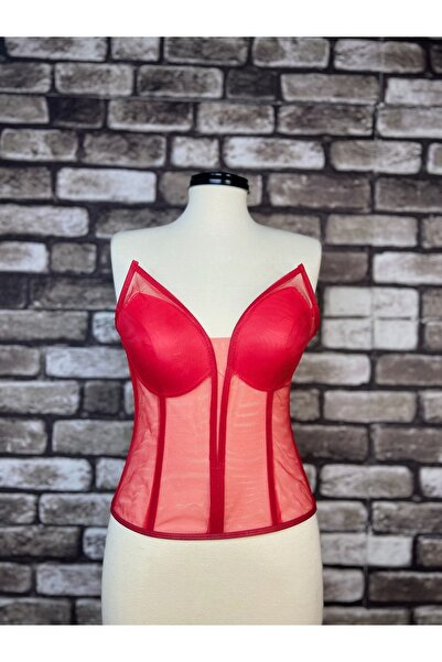 Metay Design Red Upright Ear Transparent Tulle Corset Bustier