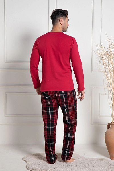 Mecit Pijama Bumbac, set de pijamale pentru bărbați, decolteu, mânecă lungă, model în carouri