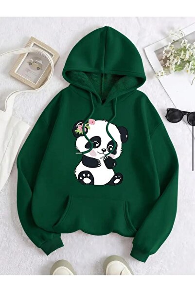 caddekombin Sad Bear Printed 2 Thread Raster Pocket Hooded Sweatshirt