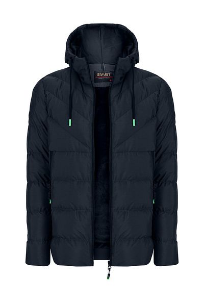SİVAİST Sivaist New Season Men's Navy Blue Waterproof and Windproof Hooded Thick Fur Lined down Coat & Coat