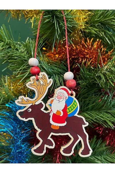 Tuana Trend Santa Claus Deer Christmas Ornament Decor - Wooden Wall Snowflake