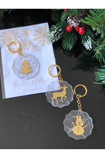 Masalsı Concept 6 Adet Yılbaşı Hediyesi Çam Ağacı Geyik Kardan Adam Figürlü Anahtarlık Ve Kartı Yeni Yıl Hediyesi