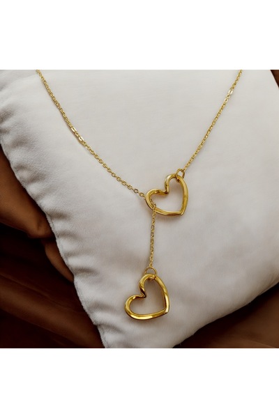 SAYILI COLLECTION قلادة ذهبية على شكل قلبين لا تشويه قلادة نسائية أنيقة