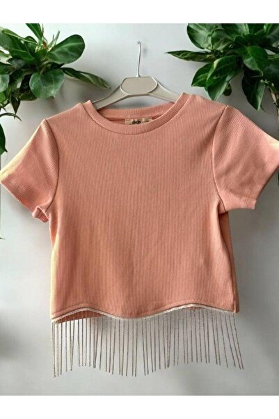 Zekids Tricou Crop cu nervuri cu lanț pentru fete