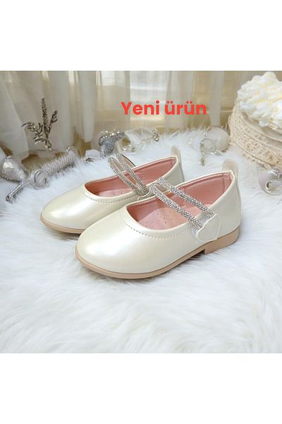 PATİK BEBE Girl's Cream Color Orthopedic Sole Stylish Ballerinas
