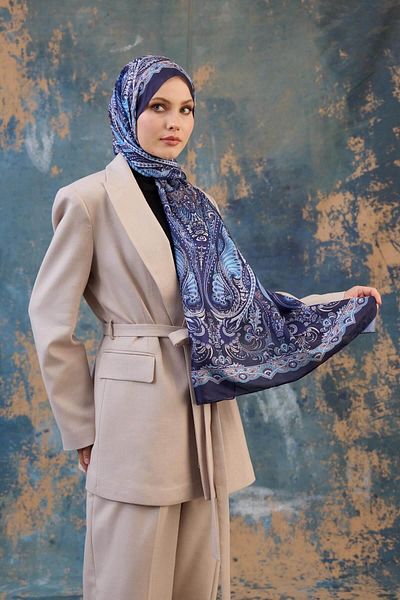 İpekhan Şal cu model de mătase albastră - Voile 9801-11