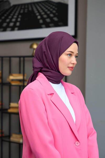 İpekhan Plain Pattern Voile Shawl Eggplant Voile Silk Shawl - 9800-32