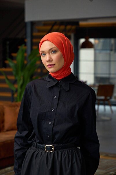 İpekhan Plain Pattern Voile Shawl Pumpkin Orange Voile Silk Shawl - 9800-42