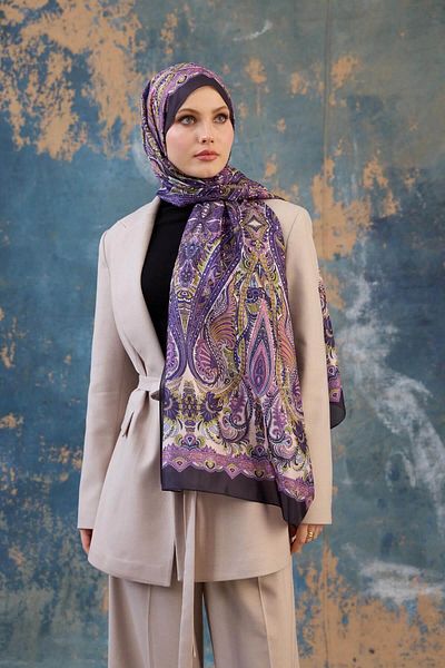 İpekhan Shawl Pattern Voile Shawl Lilac Purple Voile Silk Shawl - 9801-18
