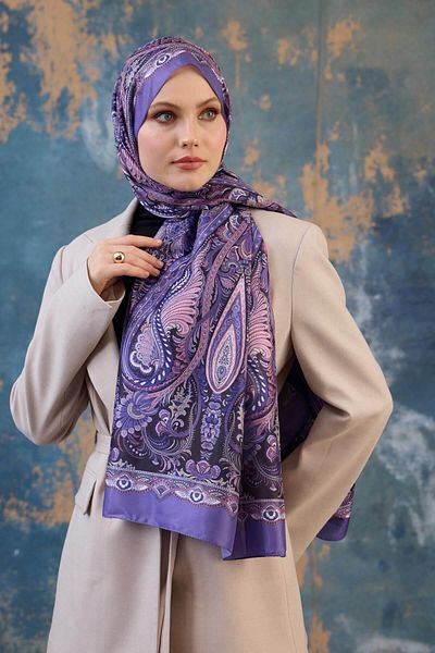 İpekhan Shawl Pattern Voile Shawl Lilac Voile Silk Shawl - 9801-04