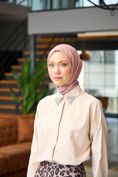 İpekhan Απλό μοτίβο Voile Shawl Rose Pink Voile Silk Shawl - 9800-28