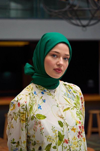 İpekhan Plain Pattern Voile Shawl Hunter Green Voile Silk Shawl - 9800-12