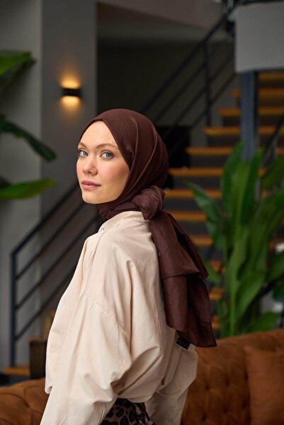 İpekhan Plain Pattern Voile Shawl Earth Voile Silk Shawl - 9800-35