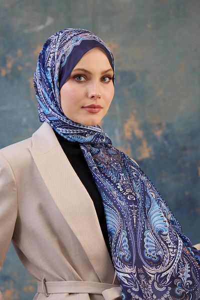 İpekhan Şal cu model de mătase albastră - Voile 9801-11