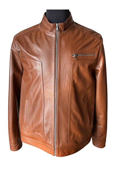 asus deri فيليب - سترة رجالية من الجلد الطبيعي بلون مخروطي بسحاب