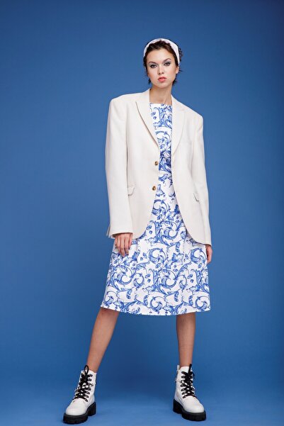 Saade Jachetă albă țesătă cu buzunar cu închidere cu nasturi duble