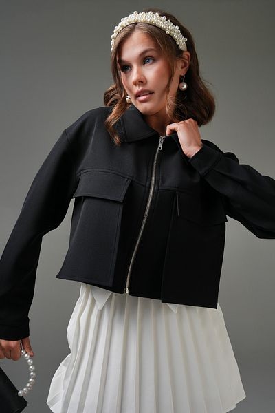 Saade Jachetă Premium Crop Woven cu buzunar negru