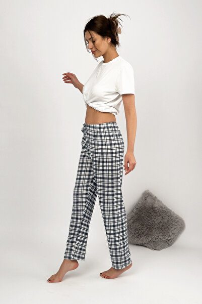 Betimoda Kadın Pijama Altı Kurdeleli Süp Laci Beyaz Kare