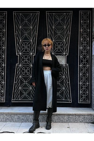Bak'ap Maxi Long Trend Fleece Knitwear Low Sleeve Bat Sleeve Long Cardigan