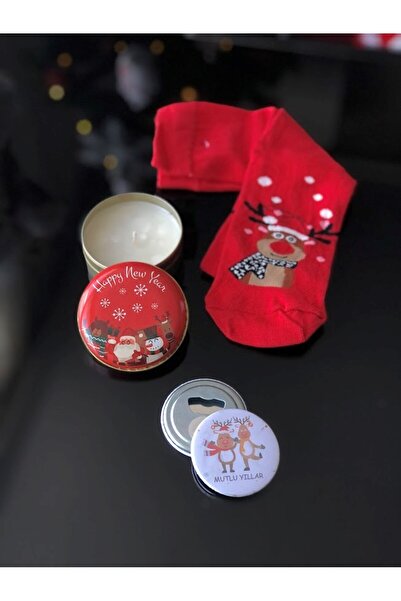 Desenor Concept Коледна тематична новогодишна подаръчна свещ Специална тематична отварачка и новогодишен чорап