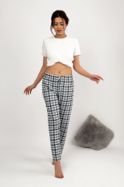 Betimoda Kadın Pijama Altı Kurdeleli Süp Laci Beyaz Kare