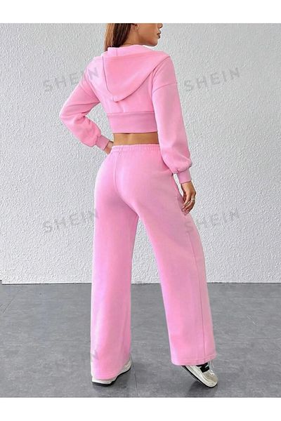 npLStore Women's Plus Size Crop Zippered Cardigan Sweat and Sweatpants Set