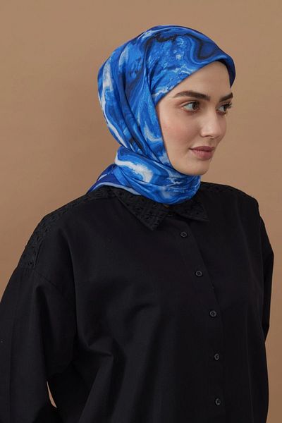 Modakaşmir Saks Colorful 110X110 Marble Patterned Cotton Scarf