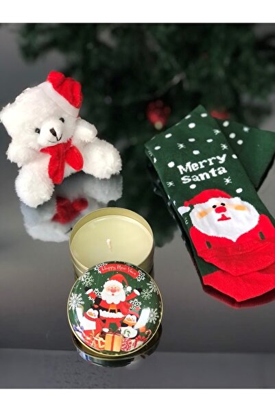 Masalsı Concept Yılbaşı Temalı Metal Kutu Mum, Çorap Ve Sevimli Şapkalı Ayıcı...