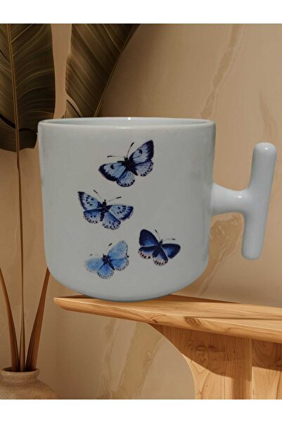 GameFruy Blue Luck Butterflies Double Sided Printed t Mug Cup (White t)