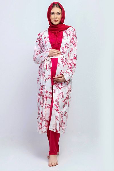 ByLohusa Cherry Hijab Maternity Pajama Set with Dressing Gown Effortt