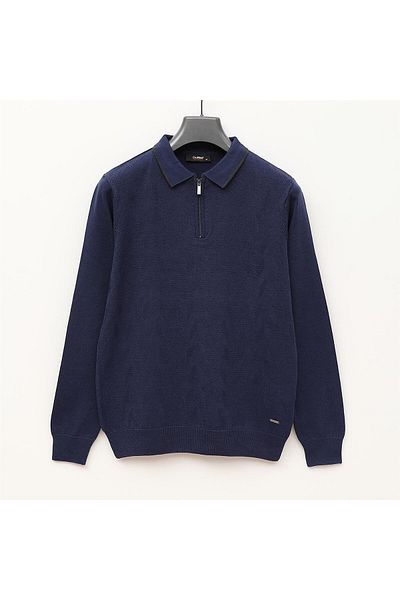 Dio Rise Men's Raffless Long Sleeve Slim Polo Neck Sweater - 189009   - Marine